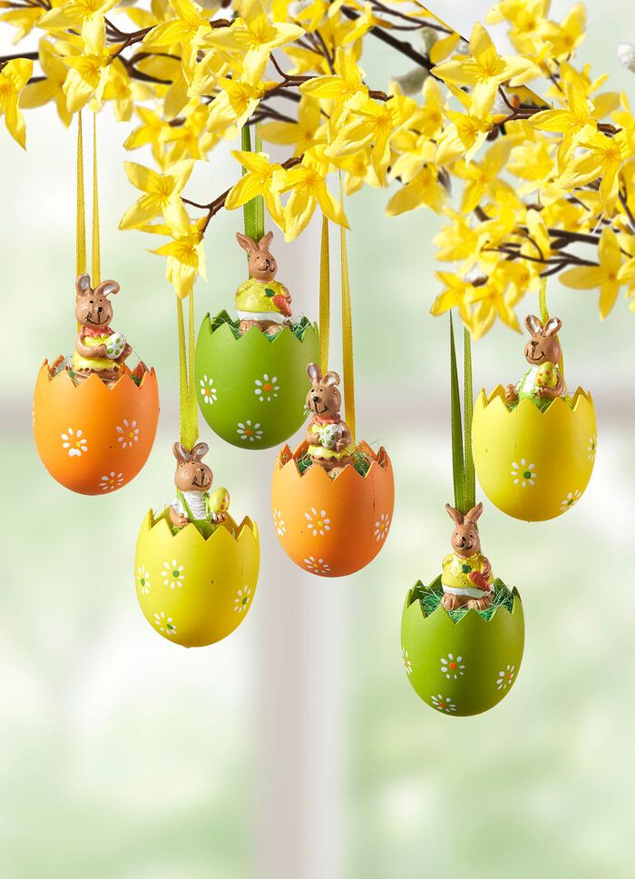 Houten paaseihangers in een set van 6 