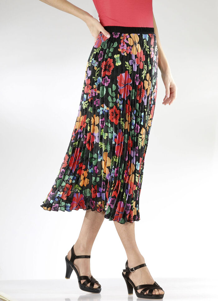 Geplooide rok met bloemdessin ZWART-MEERKLEURIG