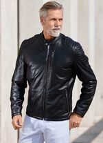 Kort leren jasje met decoratief stiksel 