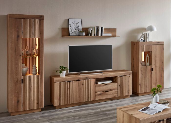 Woonkamerwand, 4-delig, met LED-verlichting en softclose 