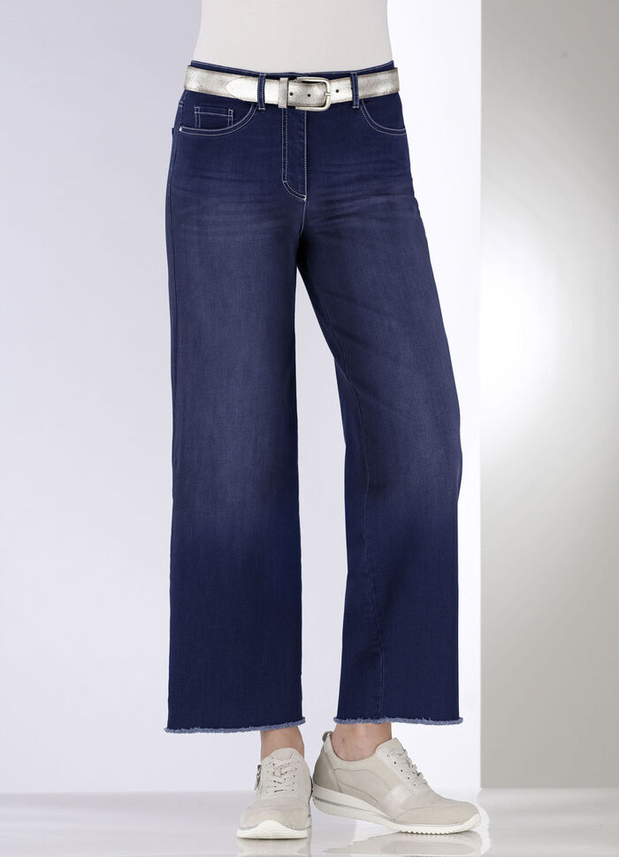 Jeans met modieuze beenwijdte DONKERBLAUW