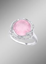 Damesring met rozenkwarts en witte topaas 