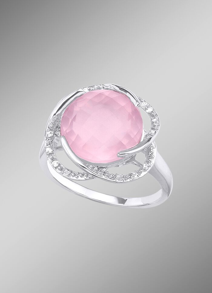 Damesring met rozenkwarts en witte topaas 