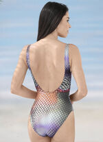 Sunflair badpak met kleurrijk printdesign, zonder schelpen, bruinend 