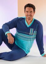 Pyjama met V-hals en gestreept dessin 