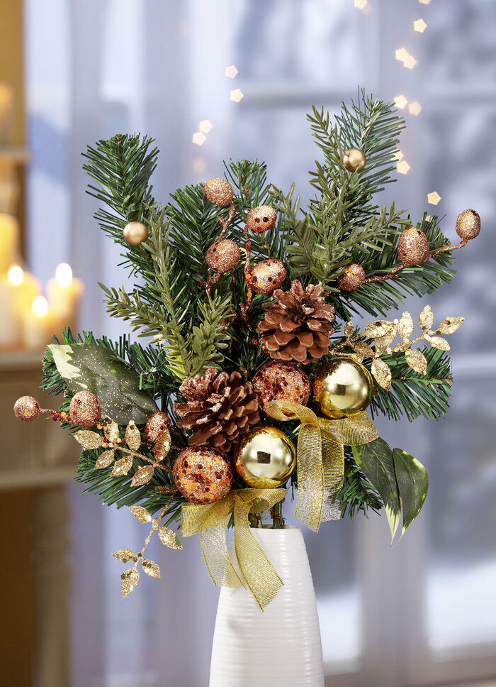 Dennentak, set van 2, met goudkleurige bolletjes en appels 