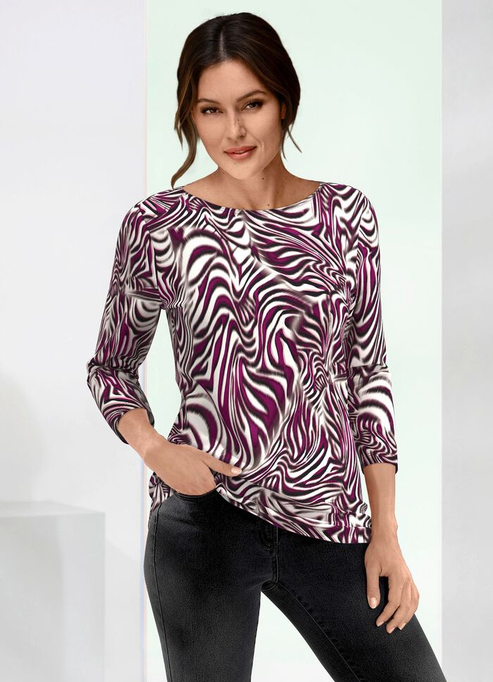 Shirt met modieuze boothals in 2 kleuren BORDEAUX-ECRU-ZWART