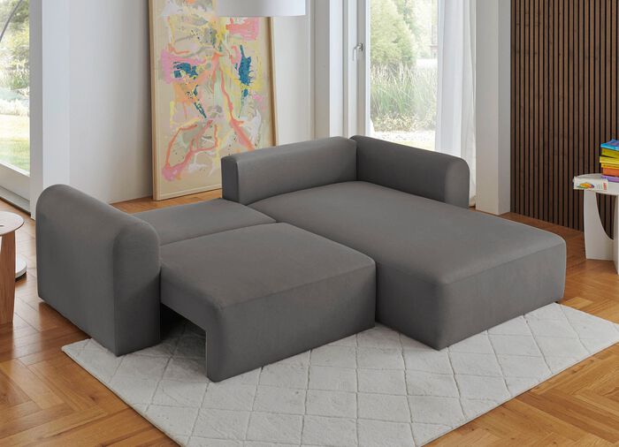 Gestoffeerde hoek met bedfunctie en decoratieve kussens GRIJS