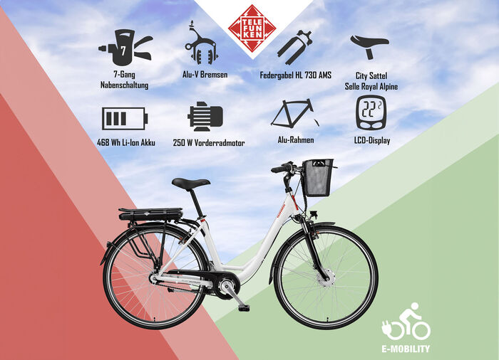 Stads-e-bike met comfortfuncties van Telefunken WIT