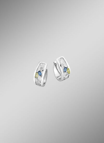 Creolen met blauwe topaas, bewaard gebleven, echte peridoot en synthetische zirkonia 