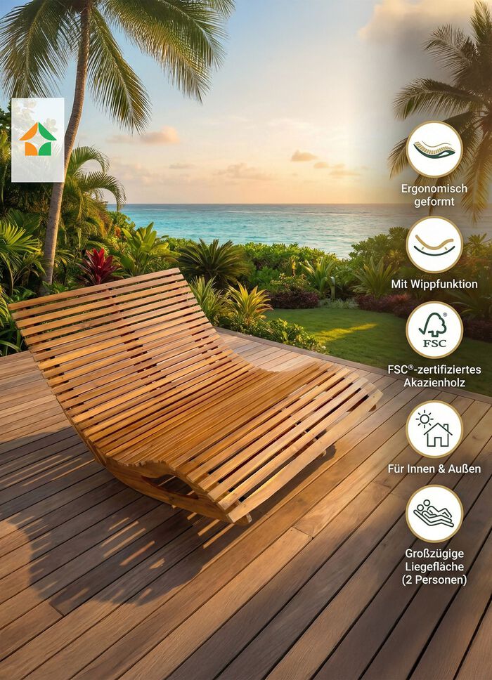 Dubbele schommelbank van duurzaam acaciahout 