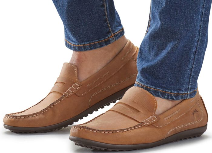 Mocassinpantoffels met leren binnenzool COGNAC