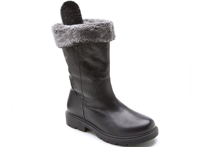 Andrea Conti-laarzen met een donzige omslagkraag ZWART