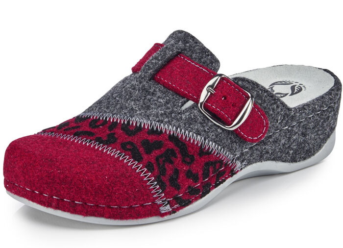 Mubb, klassieke damespantoffels, breedte H, met uitneembaar voetbed GRANAATROOD-ANTRACIET