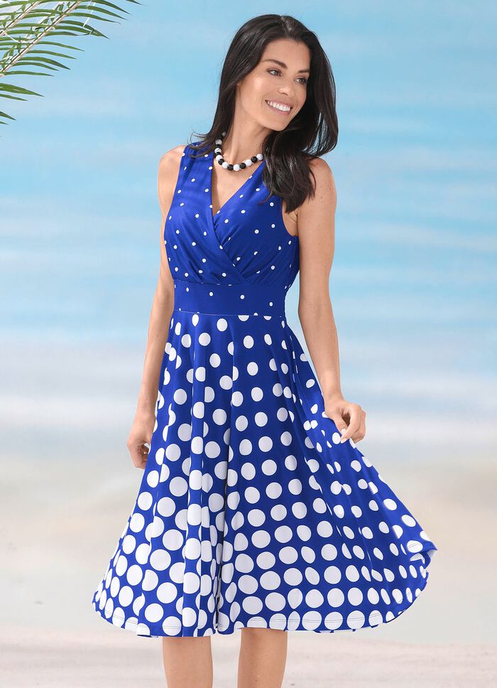 Laurina jurk met uitlopende rok ROYALBLAU-WEISS