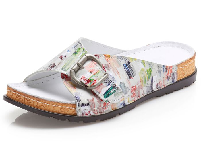 Gemini muiltjes met kleurrijk bedrukt rundleer WIT