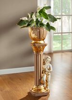 Handgeschilderde zuil met sierpot BEIGE-GOLD