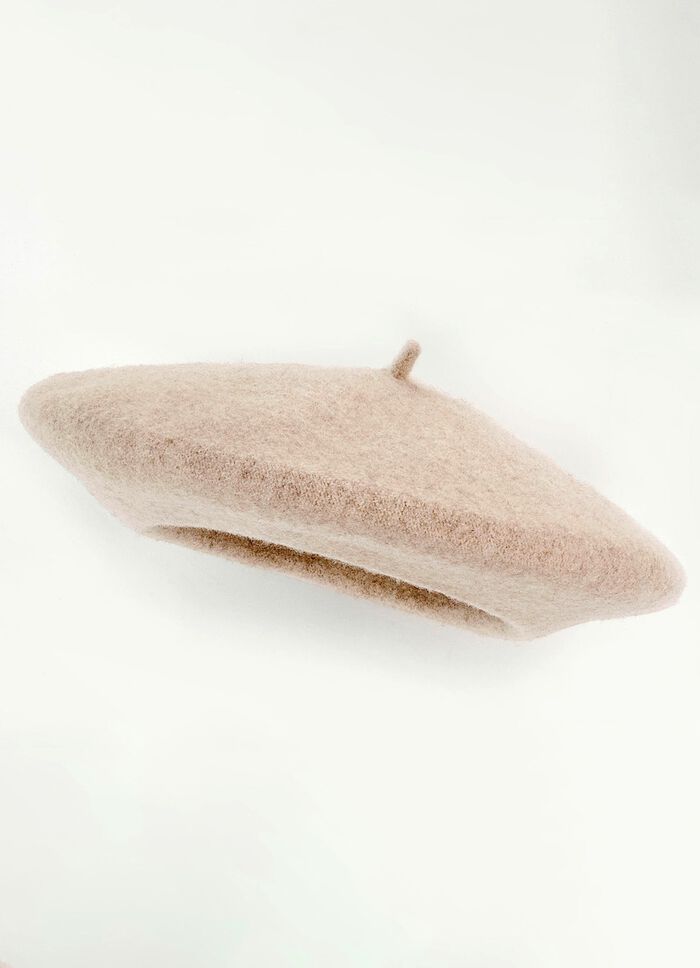 Elegante damesbaret, met gekookte wol KAMEEL