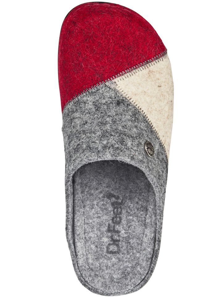 Laurina, klassieke damespantoffels, breedte H, met anatomisch gevormd voetbed GRANAATROOD-ECRU-GRIJS