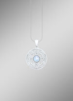 Opengewerkte hanger met blauwe topaas en zirkonia 