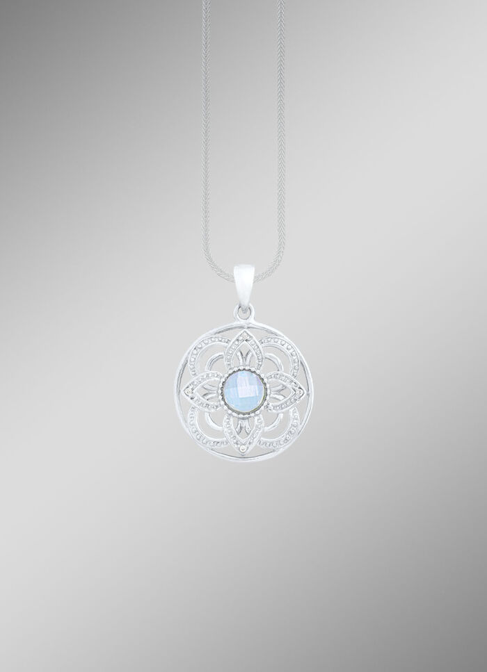 Opengewerkte hanger met blauwe topaas en zirkonia 