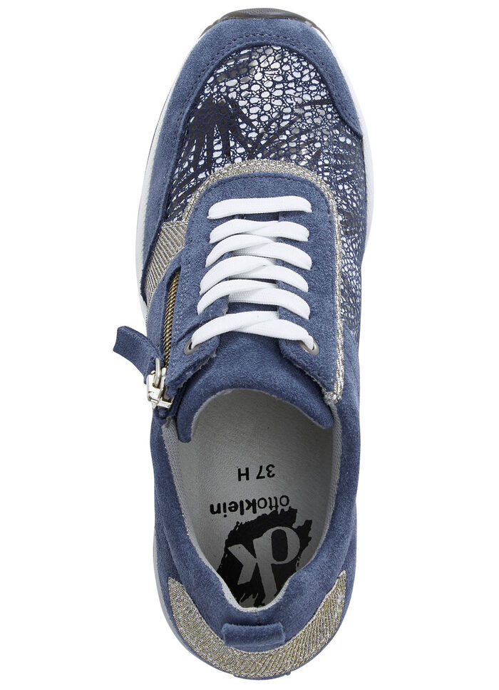 ELENA EDEN veterschoen met glanzend bedrukt elastisch materiaal BLAUW