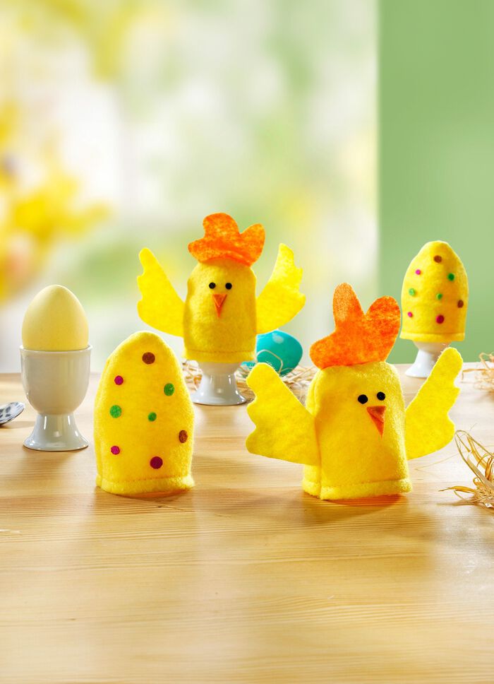 Originele eierwarmers van textielmateriaal, set van 4 