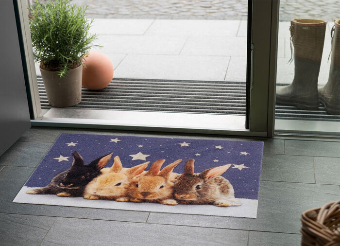 Deurmat 4 konijnen in de sneeuw 