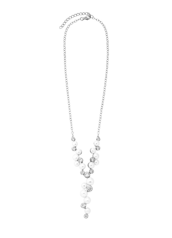 Y-ketting met zoetwaterparels en synthetische zirkonia 