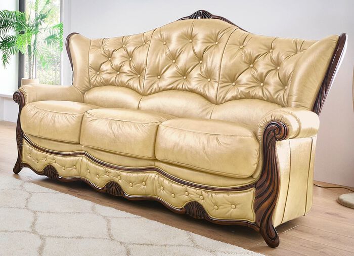 Gestoffeerde meubels van massief hout met bekleding van echt leer 