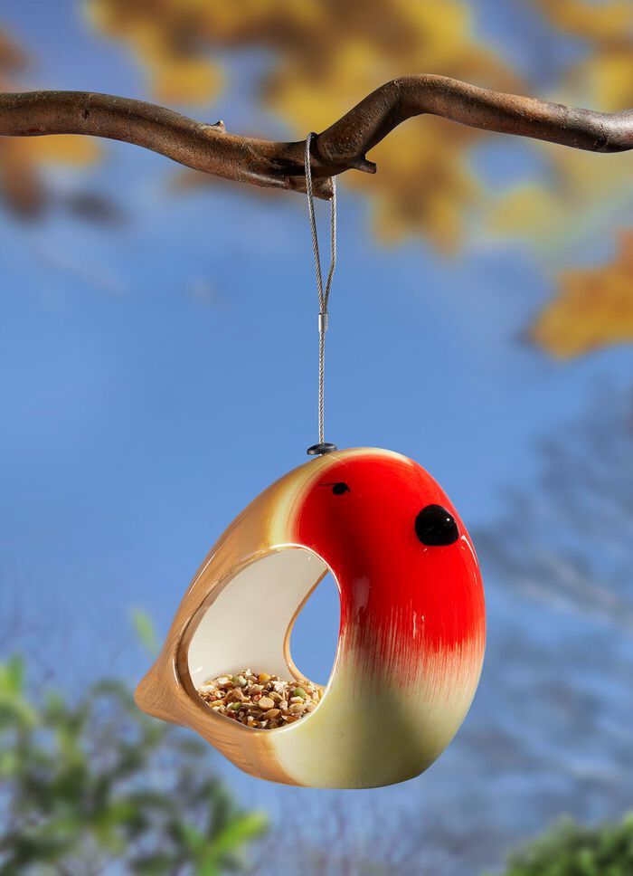 Handgeschilderde keramische vogelvoederbak 