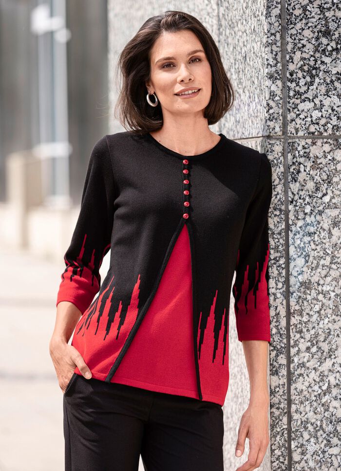 Trui met twinset-look ZWART-ROOD