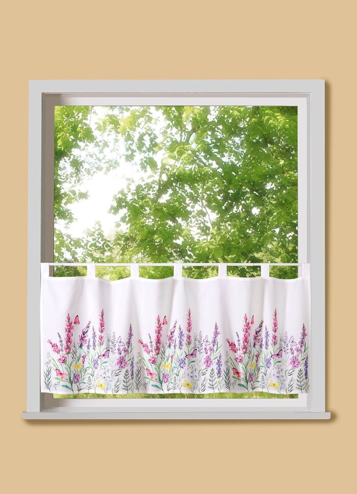 Decoratief kort gordijn met vlinderweidemotief 