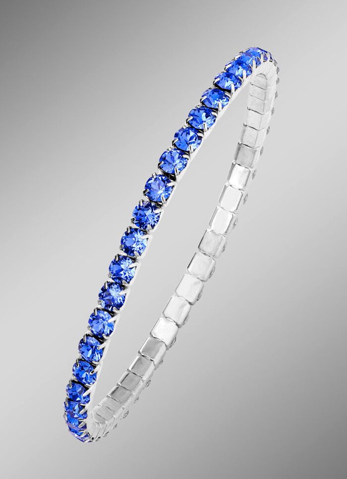 Elastische armband van roestvrij staal met blauwe kristallen 