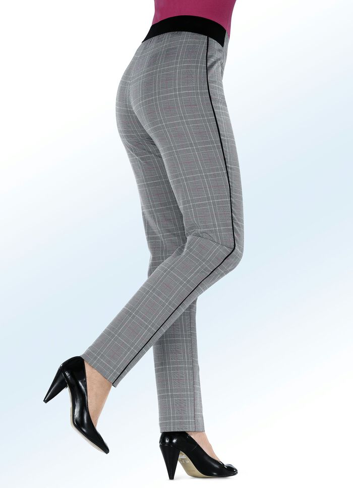 Prince-de-galles-broek met speciale bandafwerking ZW-WIT-ROZE