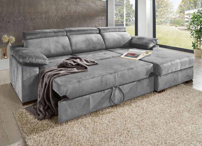 Gestoffeerde hoek met bedfunctie en verstelbare hoofdsteunen GRIJS