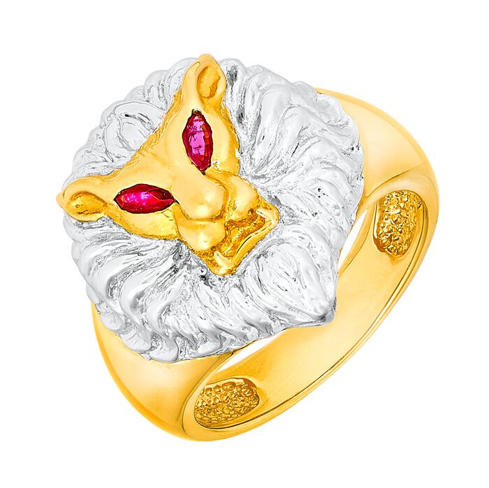 Herenring leeuwenkop met echte robijn 