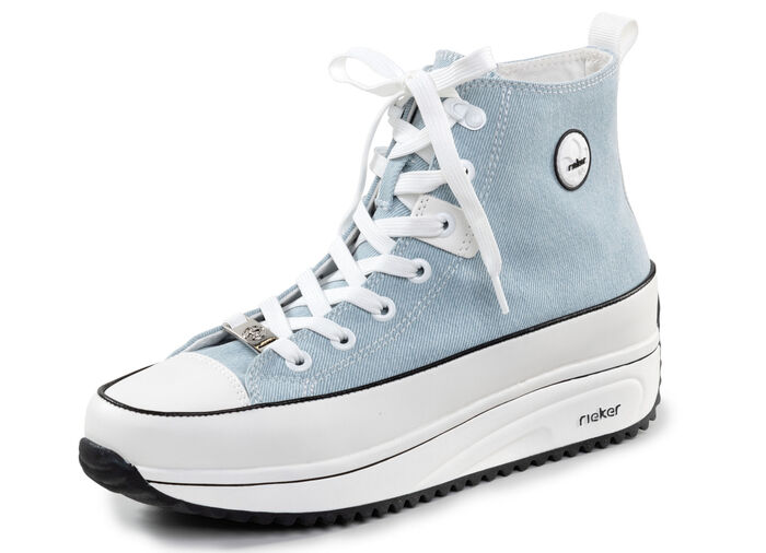 Rieker veterlaarsje in luipaardprint of denimstijl BLAUW-WIT