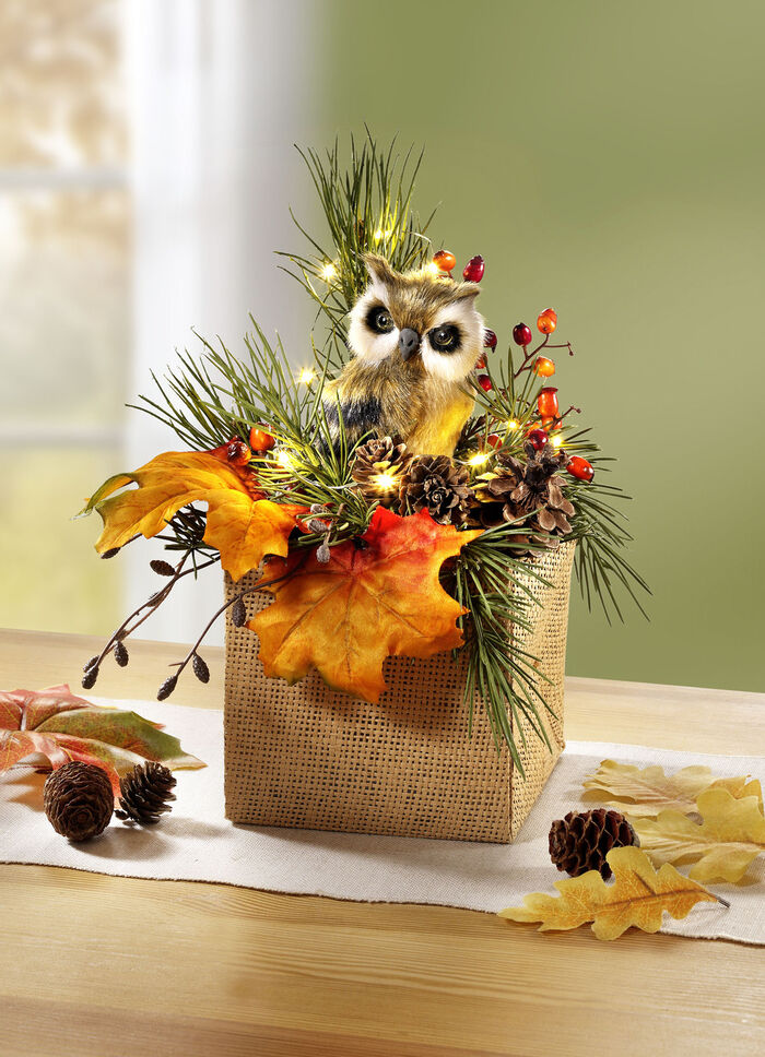 Herfstbloemstuk met ledverlichting 