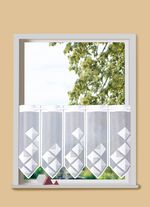 Handgekleurd kort gordijn met doortrekstang WIT-WIT