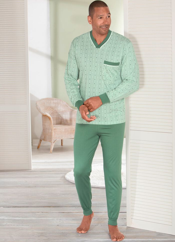 Pyjama met V-hals en boordjes 