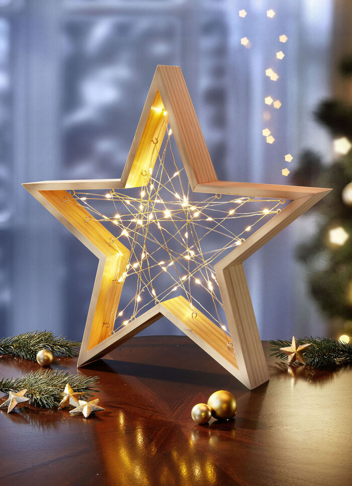 Verlichte houten ster 