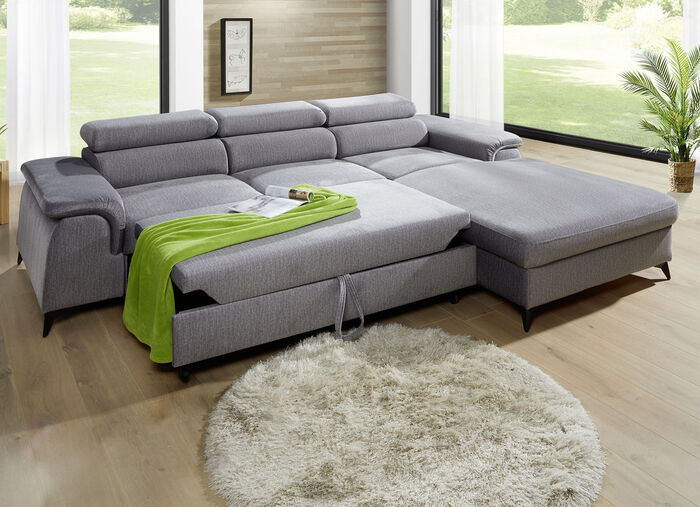 Gestoffeerde hoekeenheid met bedfunctie en verstelbare hoofdsteunen GRIJS