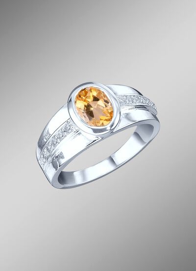 Stralende damesring met echte citrien en synthetische zirkonia 