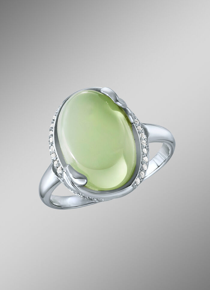 Damesring met echte jade en kunststof. zirkonia 