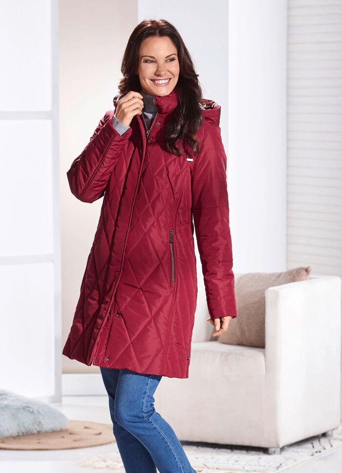 Korte jas met voering van imitatiebont in de capuchon RUBY RED