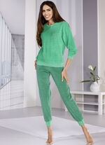 Pyjama met ronde hals van badstof-stretch met een garengeverfd gestreept dessin 