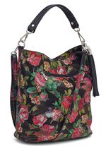 Tas in bloemenmoza&iuml;eklook ZWART-MEERKLEURIG