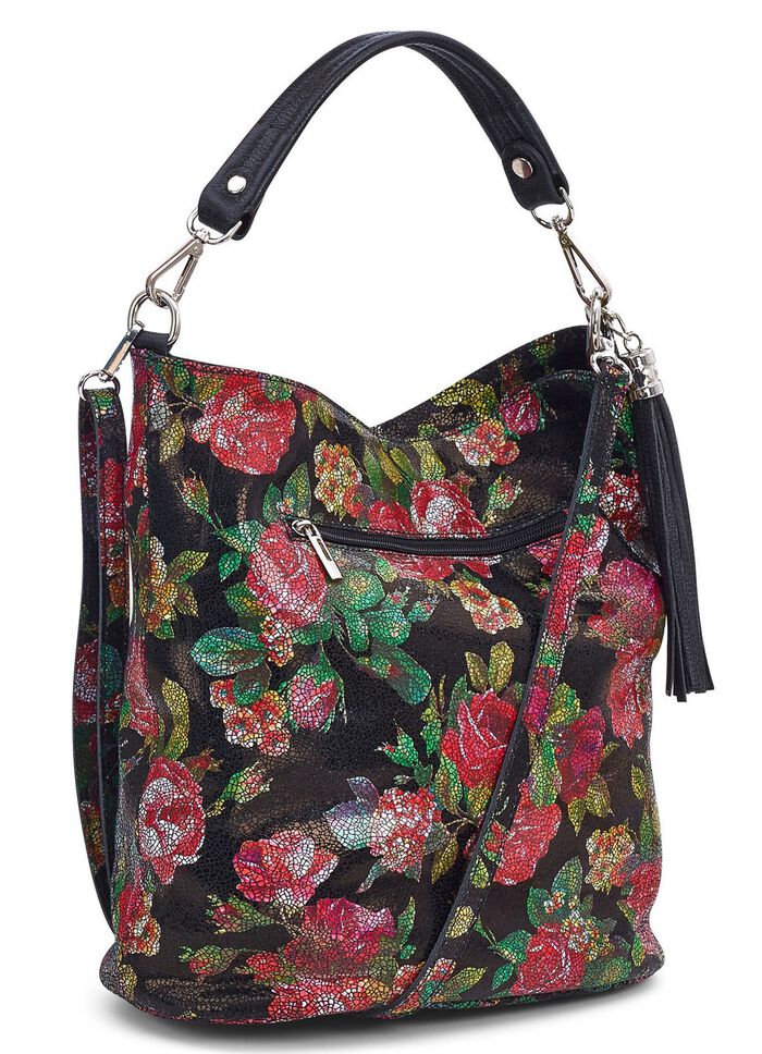 Tas in bloemenmoza&iuml;eklook ZWART-MEERKLEURIG