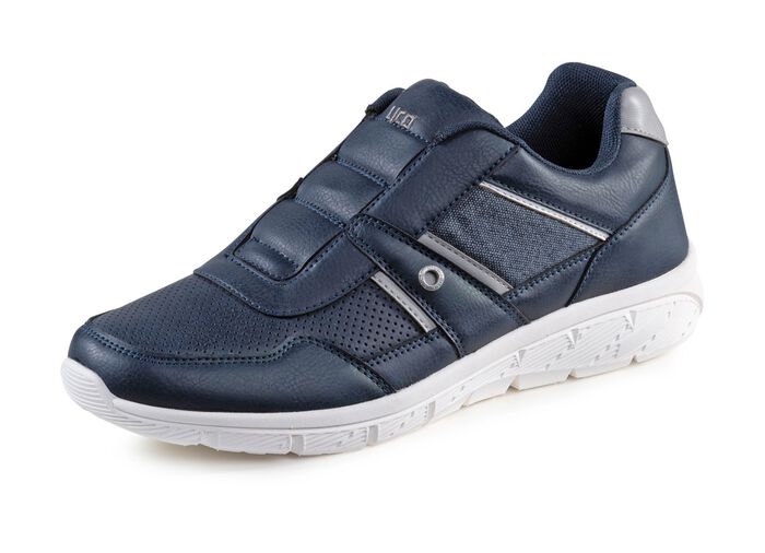 Slippers van synthetisch materiaal met inzetstukken van textiel MARINEBLAUW